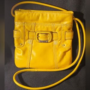 Tignanello Vibrant Mustard Yellow Leather Crossbody Bag w/Accent Buckle